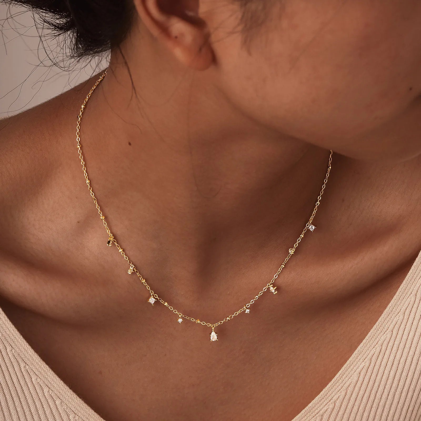 Elegant Clear Stone Necklace Gold Plated Women Jewelry
