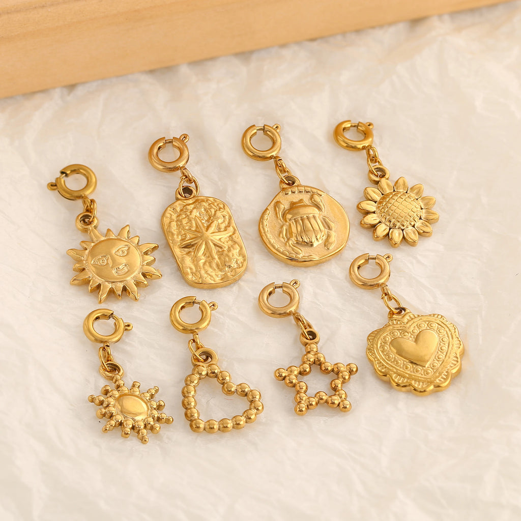 18K Gold Plated Charm Pendants Set Fish Bear Sun Butterfly DIY Jewelry
