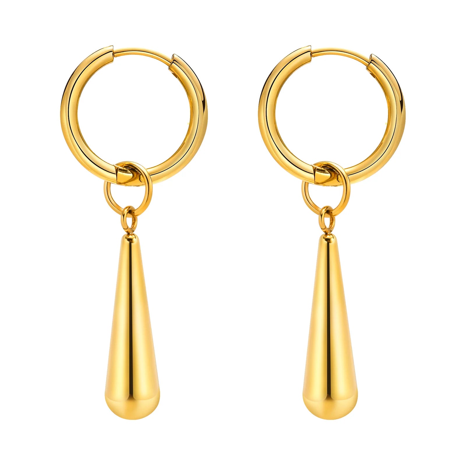 Water Drop Dangle Huggie Hoop Earrings Stainless Steel Women