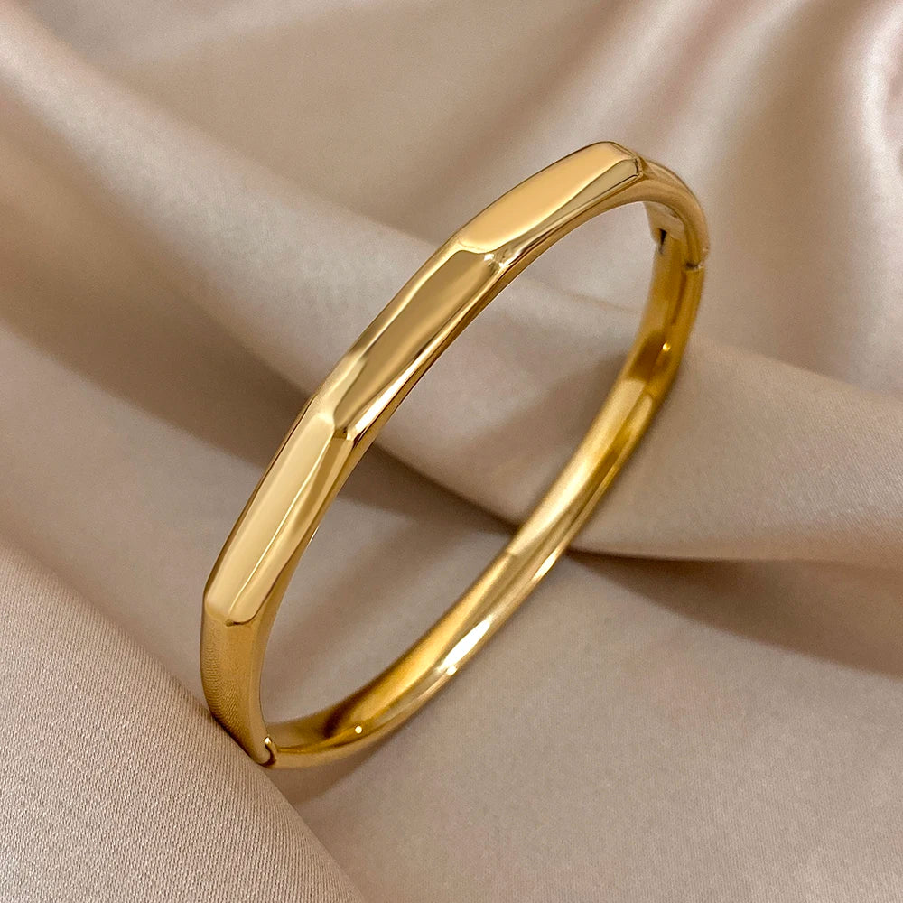 Classic Geometric Gold Bangles Stainless Steel Stackable Bracelet