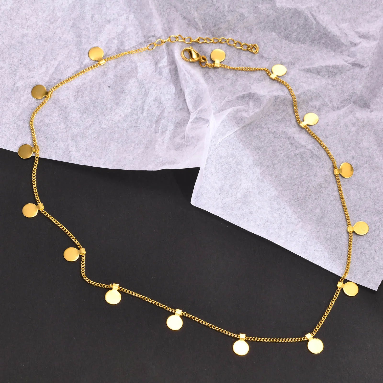 Delicate Multi Coin Disc Necklace Gold Stainless Steel Waterproof