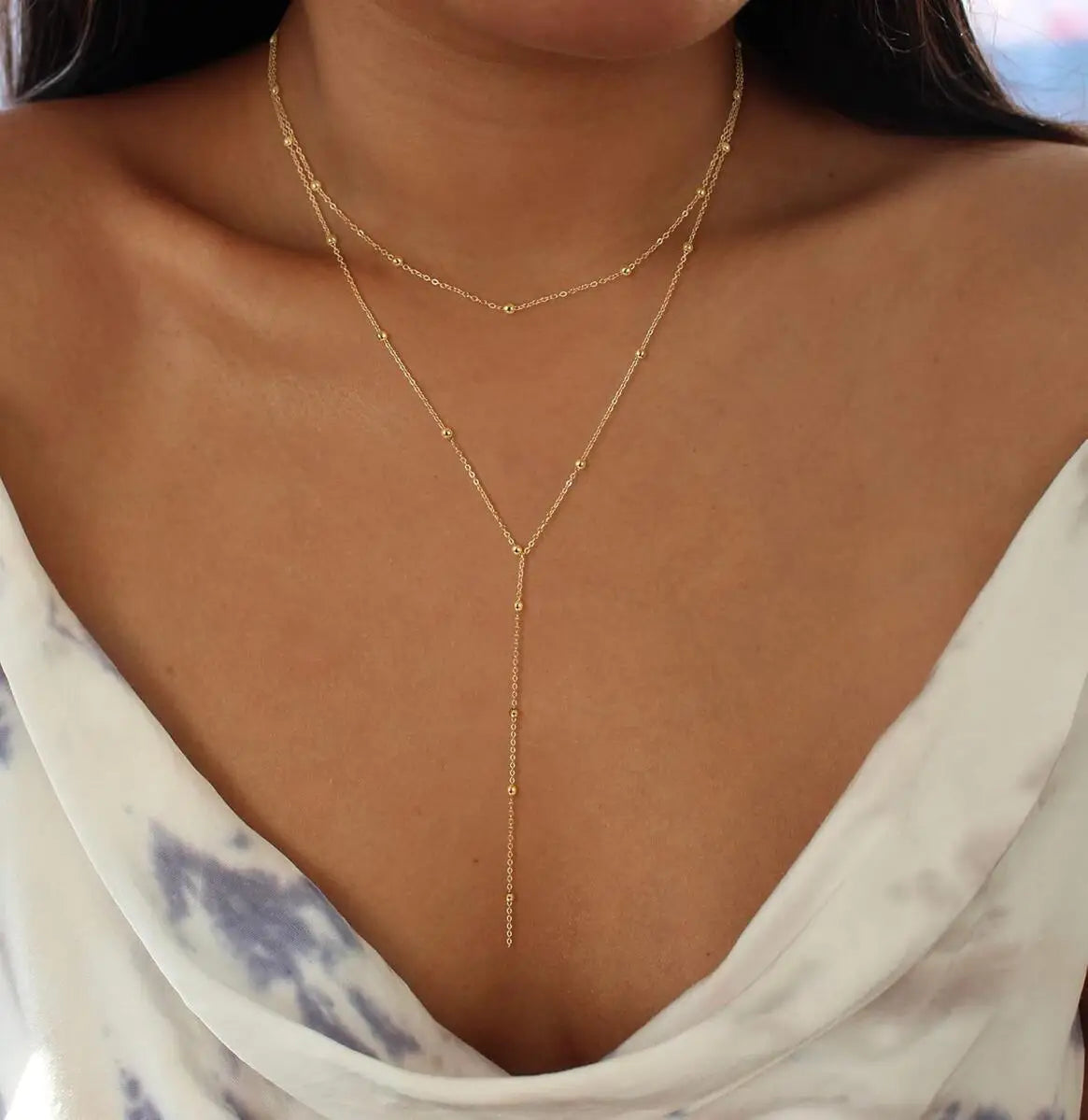 Elegant Lariat Necklace Y Shape Gold Plated Women Jewelry