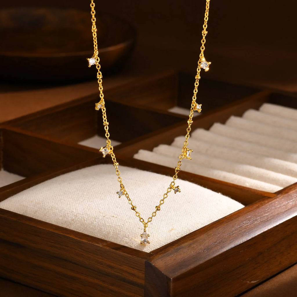 Elegant Clear Stone Necklace Gold Plated Women Jewelry