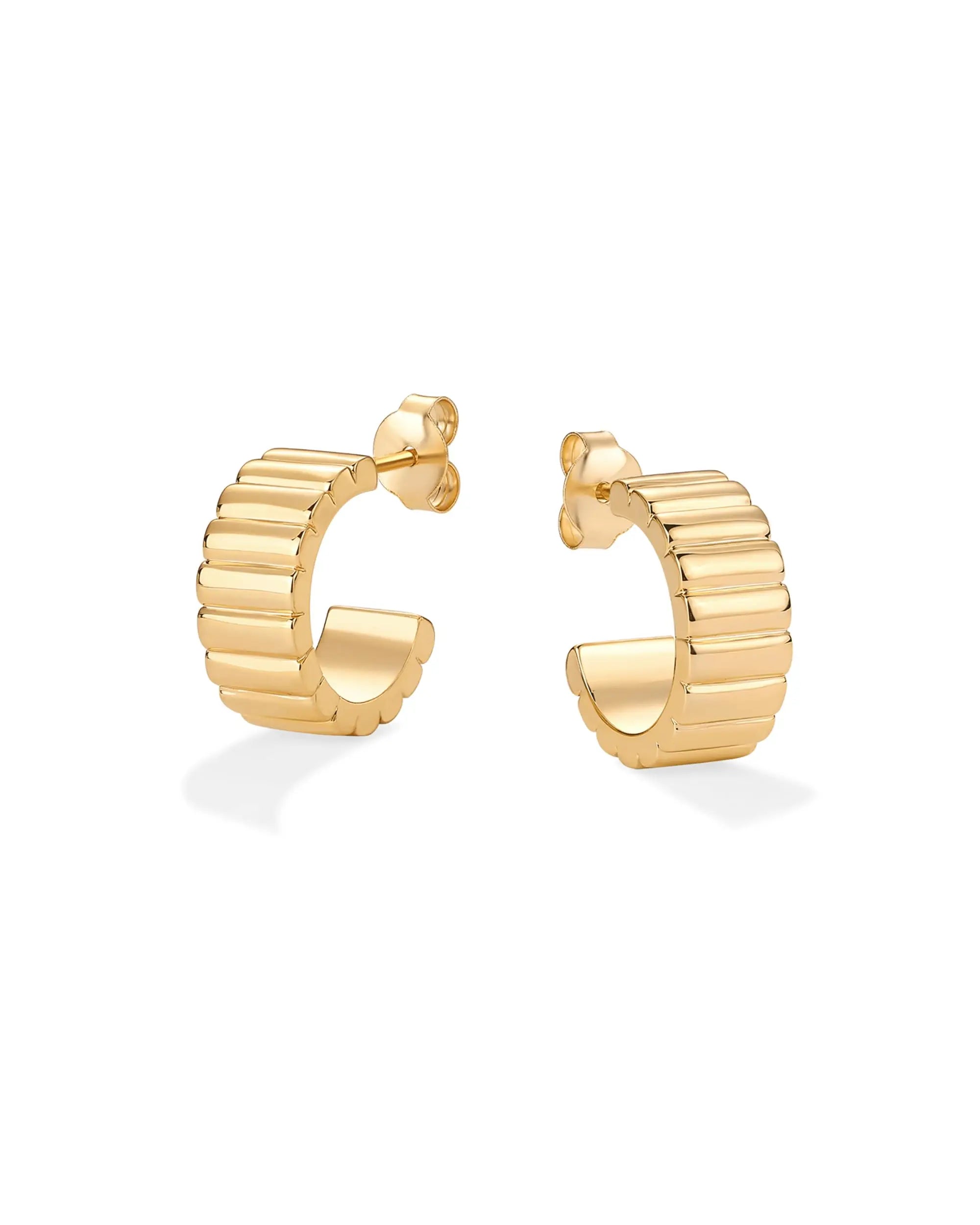 Chic Chunky Hoop Earrings 14K Gold Croissant Style Women