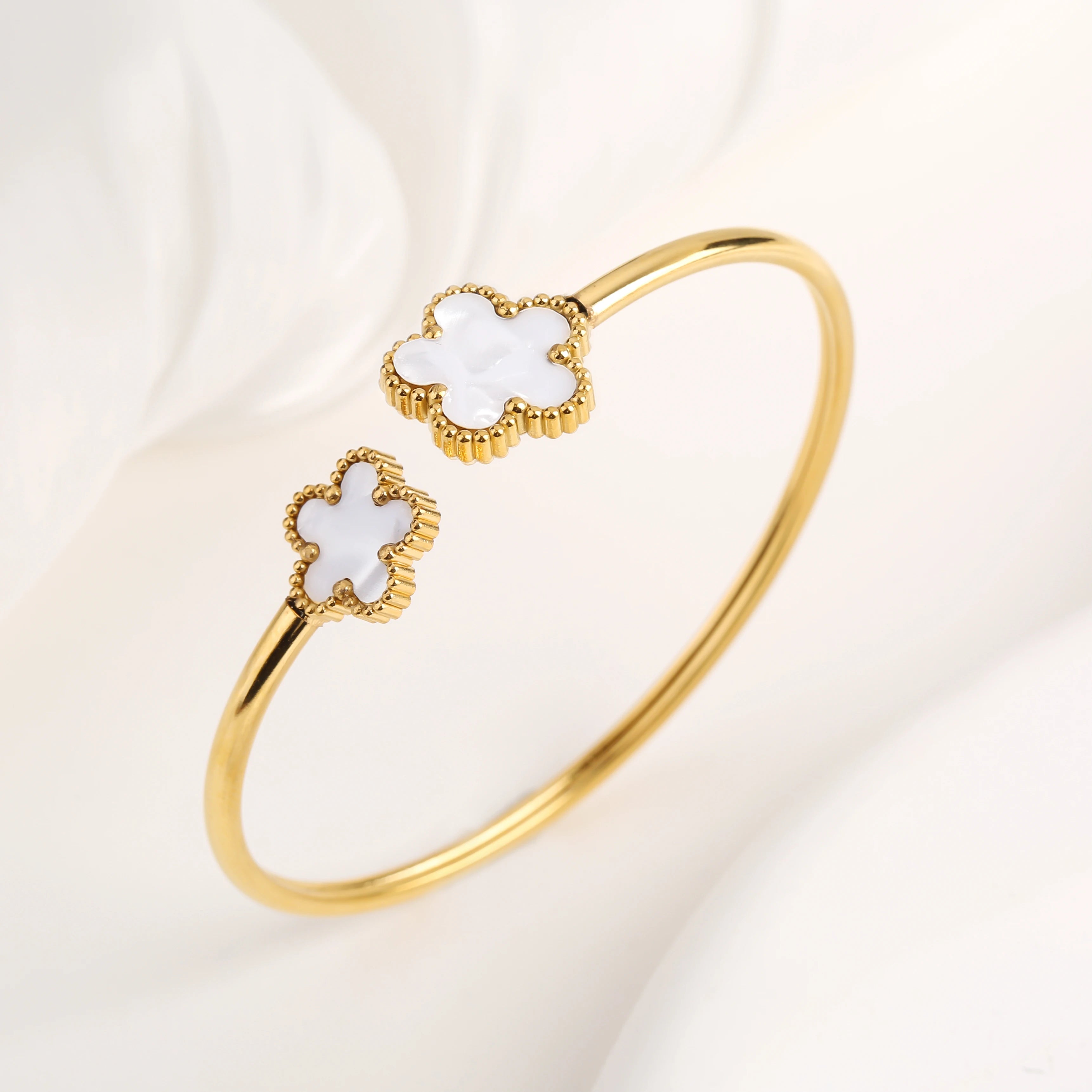 Lucky Five Leaf Clover Jewelry Set Stainless Steel Bangle Ring Women