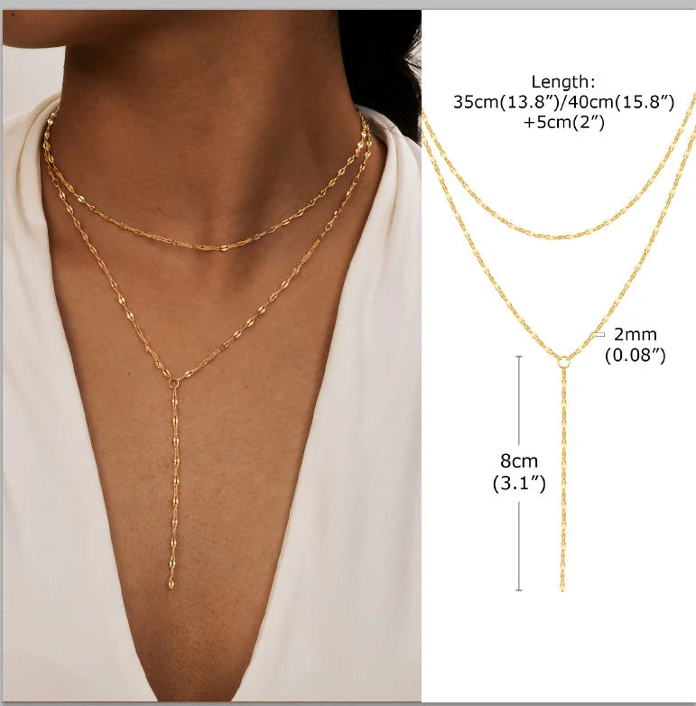 Elegant Lariat Necklace Y Shape Gold Plated Women Jewelry