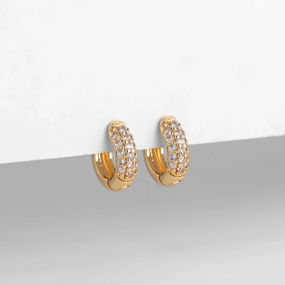 Gold Huggie Earrings CZ Zircon Thin Hoop Cartilage Women