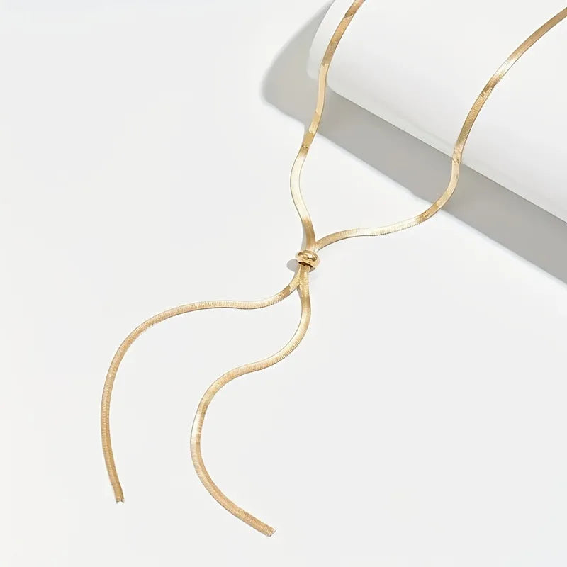 Trendy Flat Snake Chain Necklace Gold Y Shape Women Jewelry