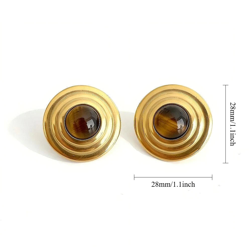 Black Stone Stud Earrings Chunky 18K Gold Women Jewelry