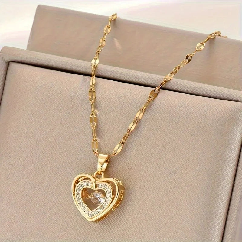 Elegant Heart Necklace Zirconia Crystal Women Anniversary Gift