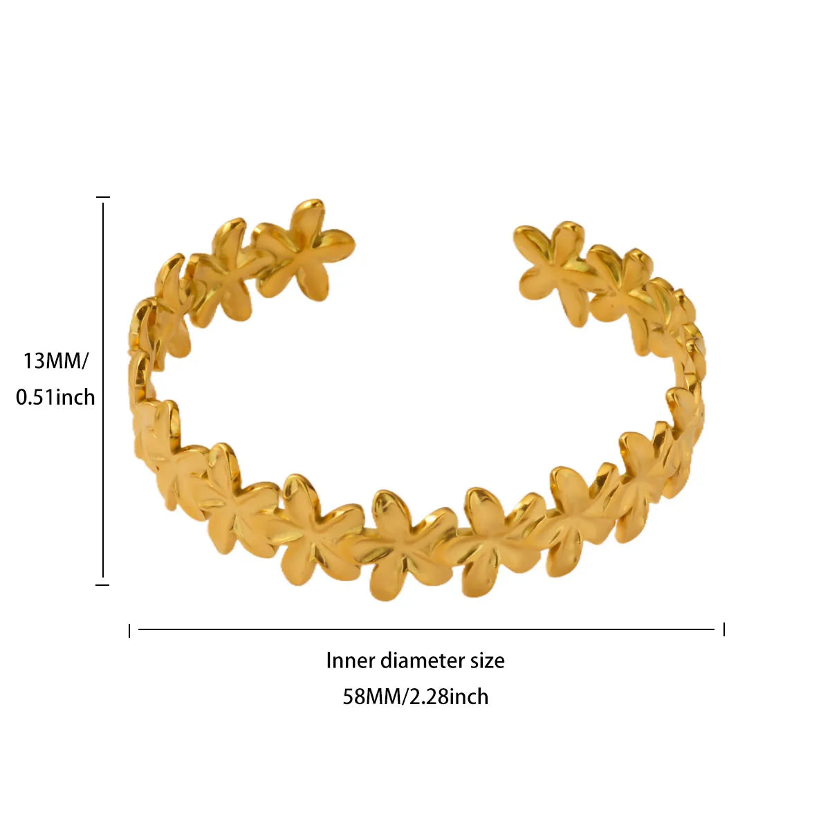 Gold Flower Cuff Bracelet Stainless Steel Floral Bangle for Women