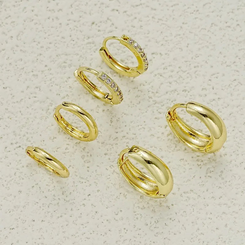 3 Pairs Zircon Hoop Earrings Gold Stainless Steel Trendy Women