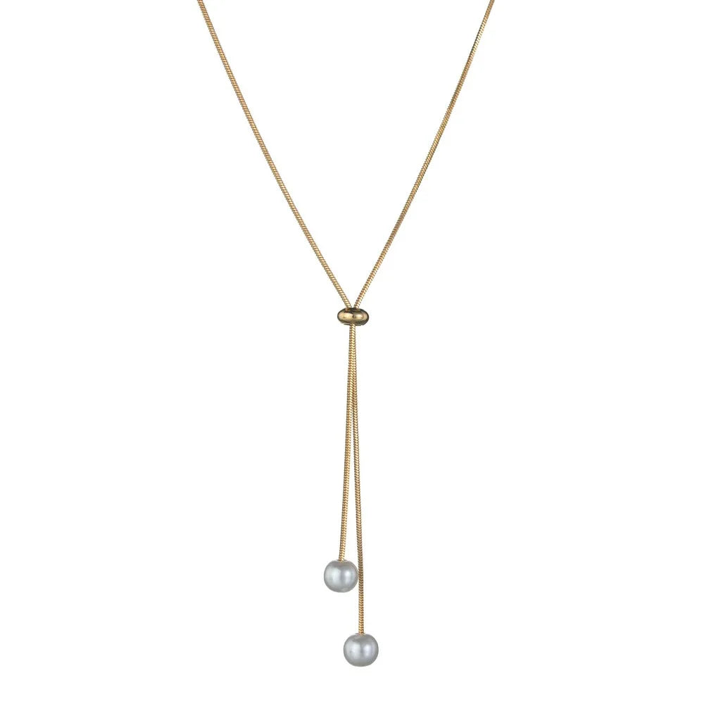 Simple Pearl Tassel Necklace Silver Tone Adjustable Clavicle Chain