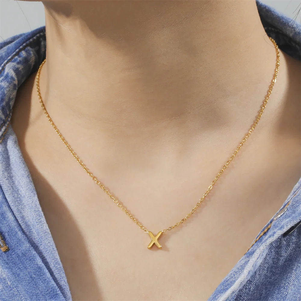 Elegant A-Z Initial Necklace Stainless Steel Alphabet Pendant for Women