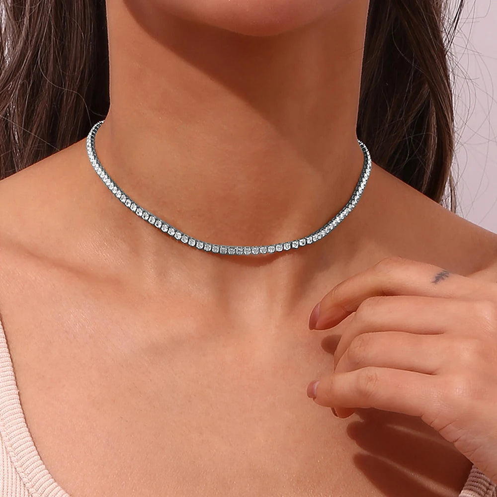 Bold Iced Out Necklace Bracelet Set Stainless Steel Women