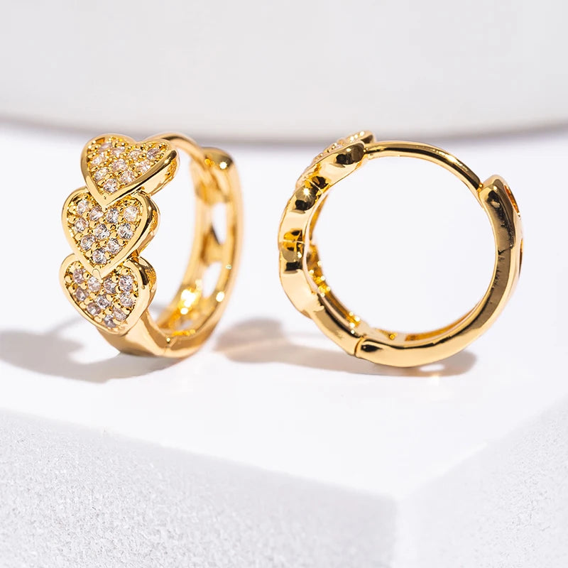 Gold Plated Heart Zircon Hoop Earrings Stainless Steel Trendy Jewelry