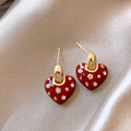 Unique Pearl Heart Hoop Earrings Simple Elegant Style for Women