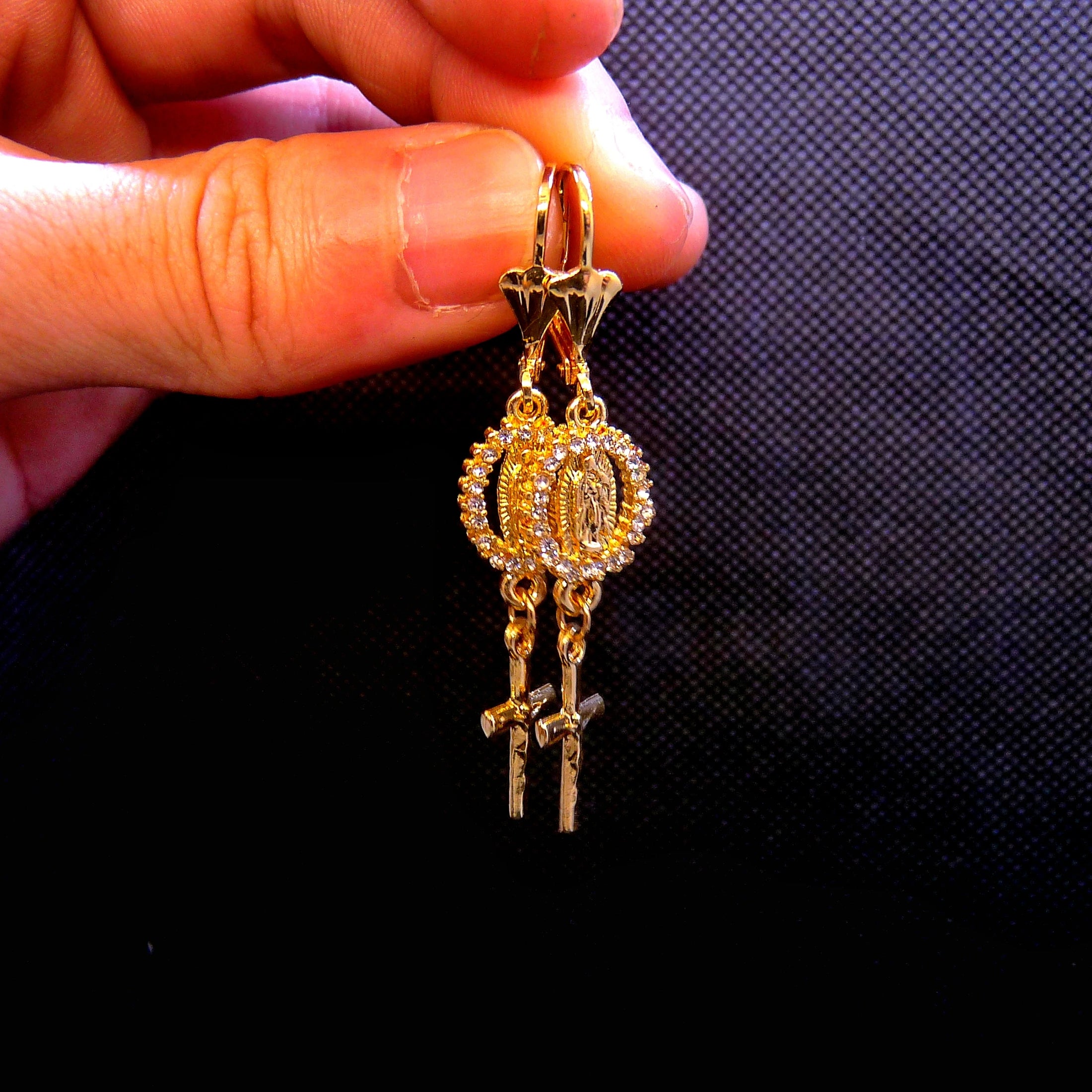 Virgin Mary Cross Rhinestone Earrings Elegant Religious Women