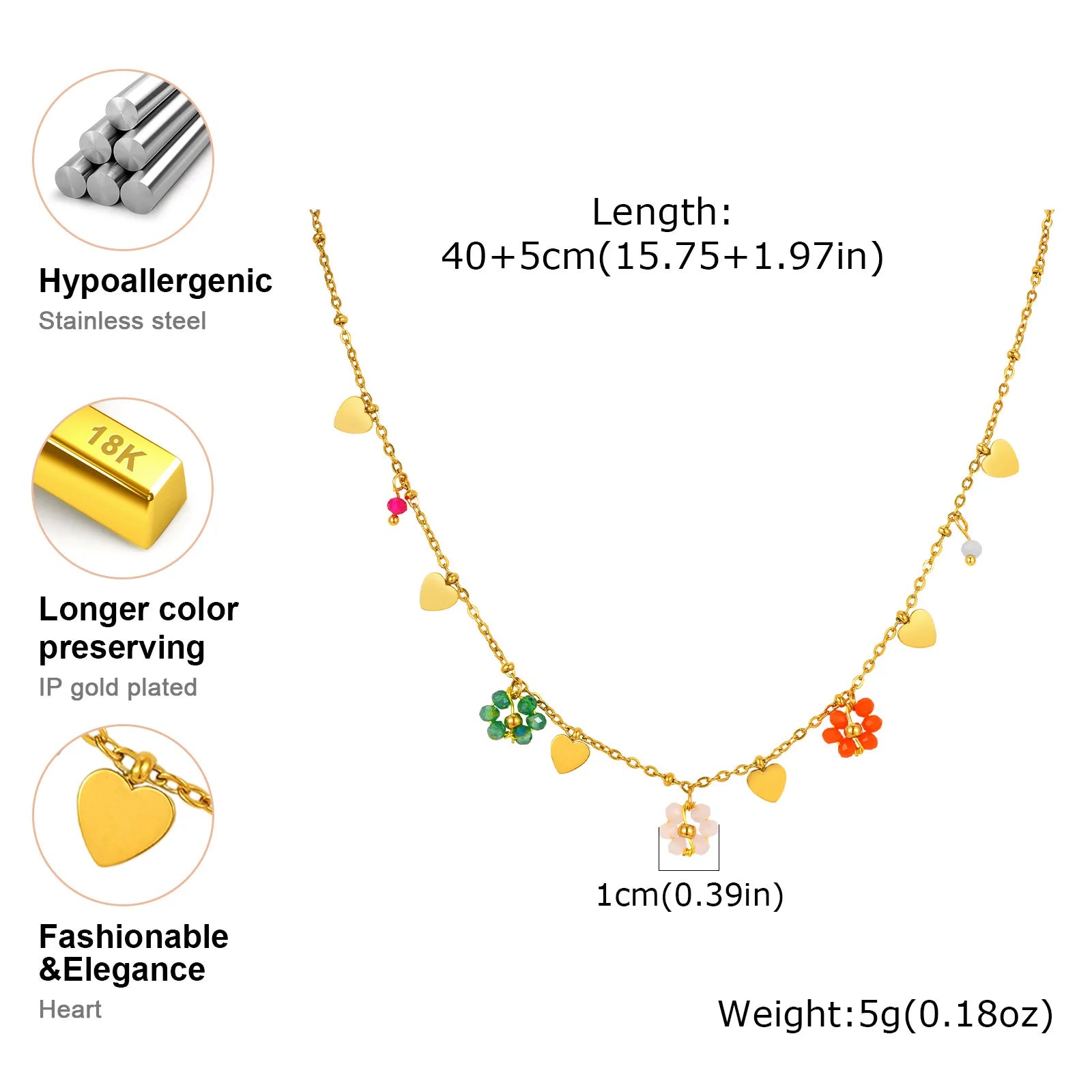 Colored Crystal Flower Necklace Stainless Steel Love Chain Waterproof