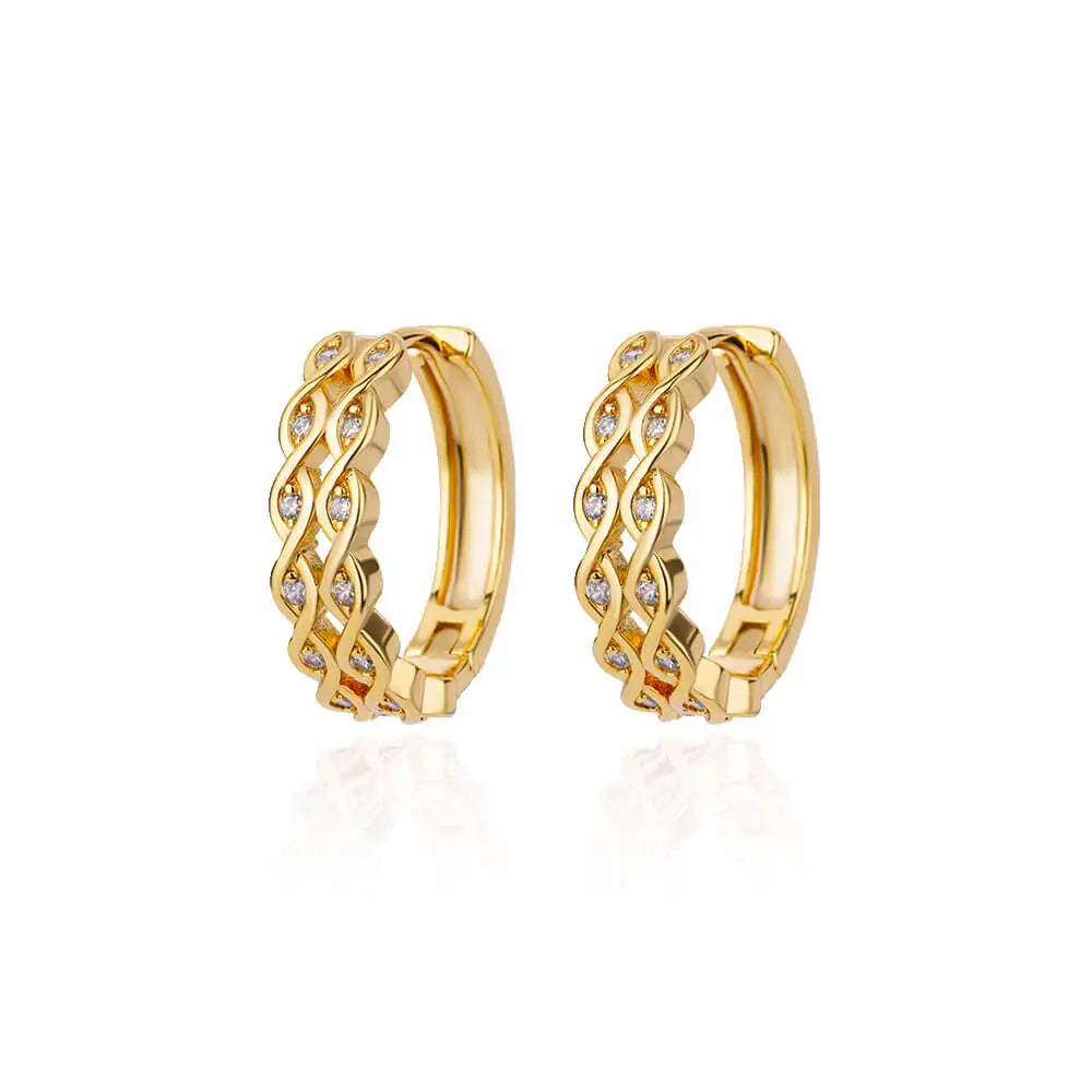 Elegant Zircon Hoop Earrings Circle Square Gold Tone Jewelry