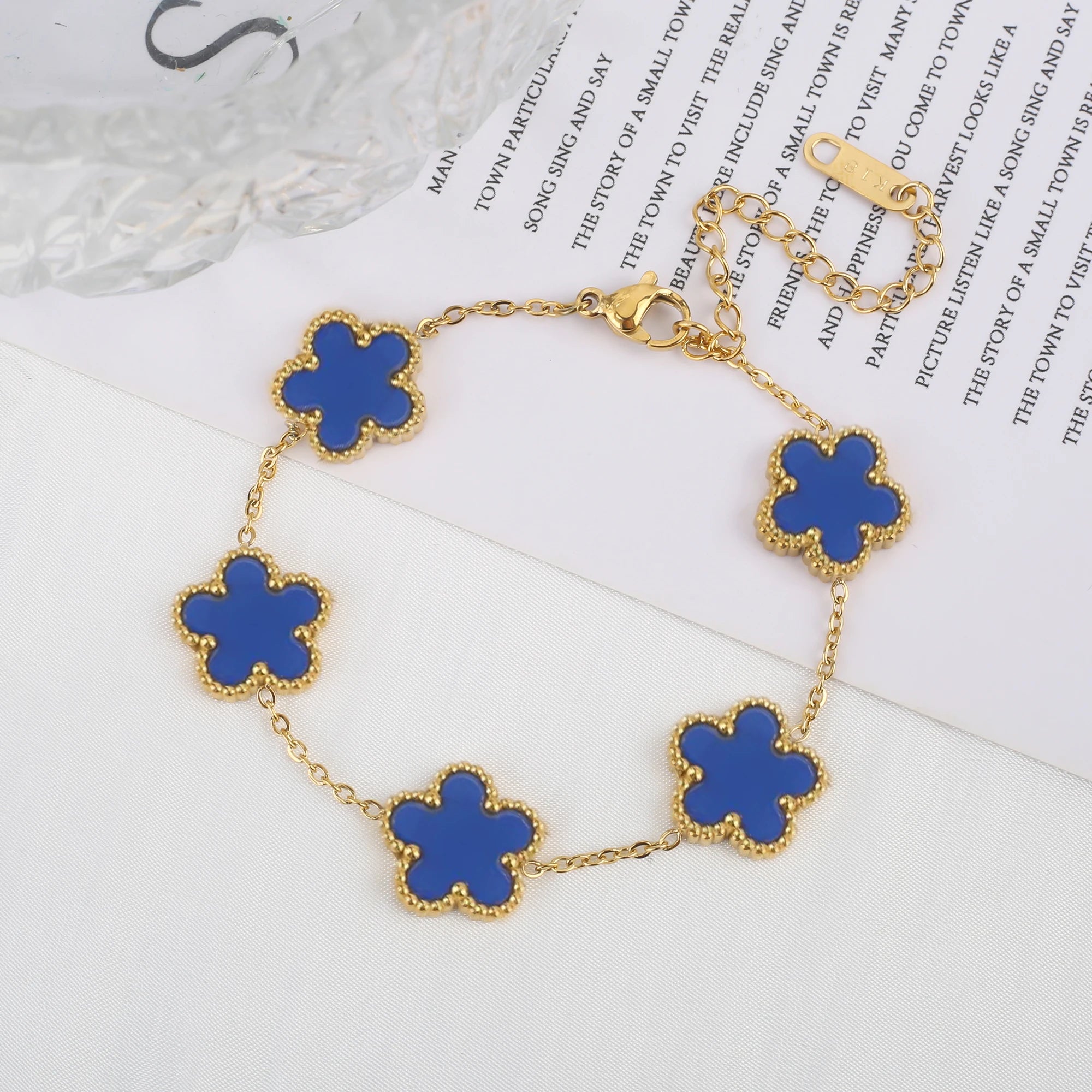 Five Leaf Clover Shell Bracelet Stainless Steel Colorful Women Jewelry