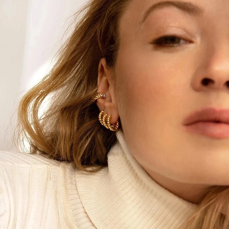Trendy Twisted Hoop Earrings Gold Small Huggie Women