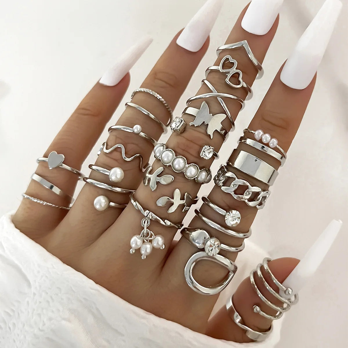 Trendy 21Pcs Gold Ring Set Vintage Geometric Hollow Design Women