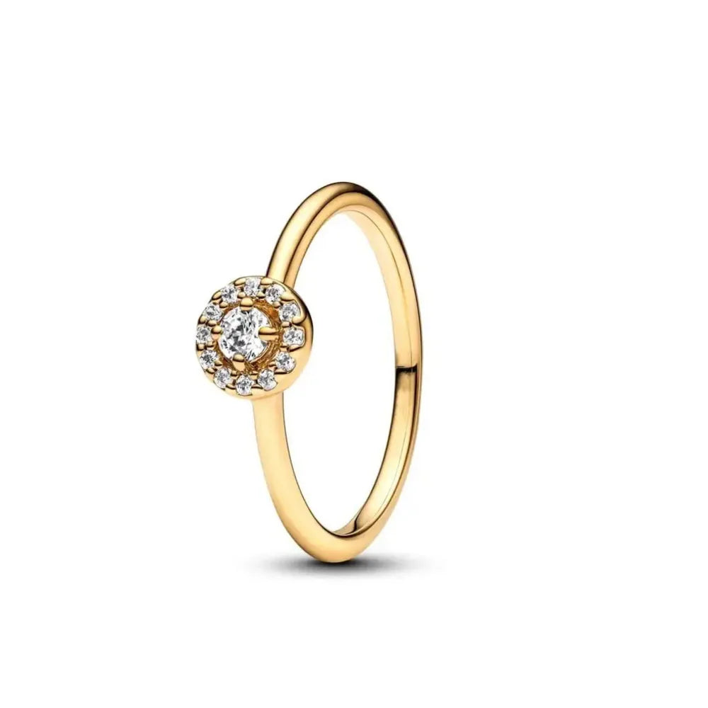 Elegant Gold Ring Sun Heart Bow 925 Silver Women Jewelry
