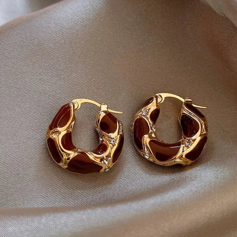Trendy Enamel Hoop Earrings Gold Color Small Creative Jewelry