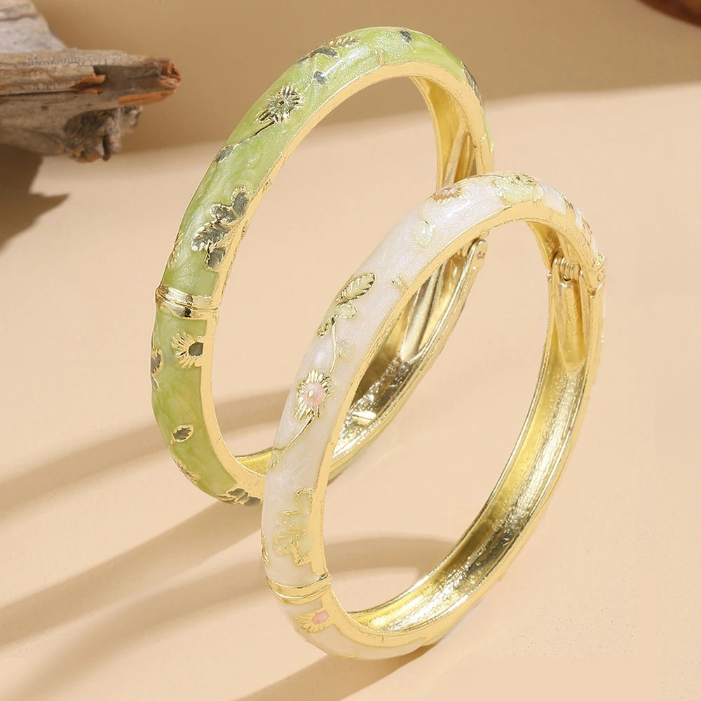 2PCS Flower Bracelet Set Cloisonne Bohemian Women Bangles