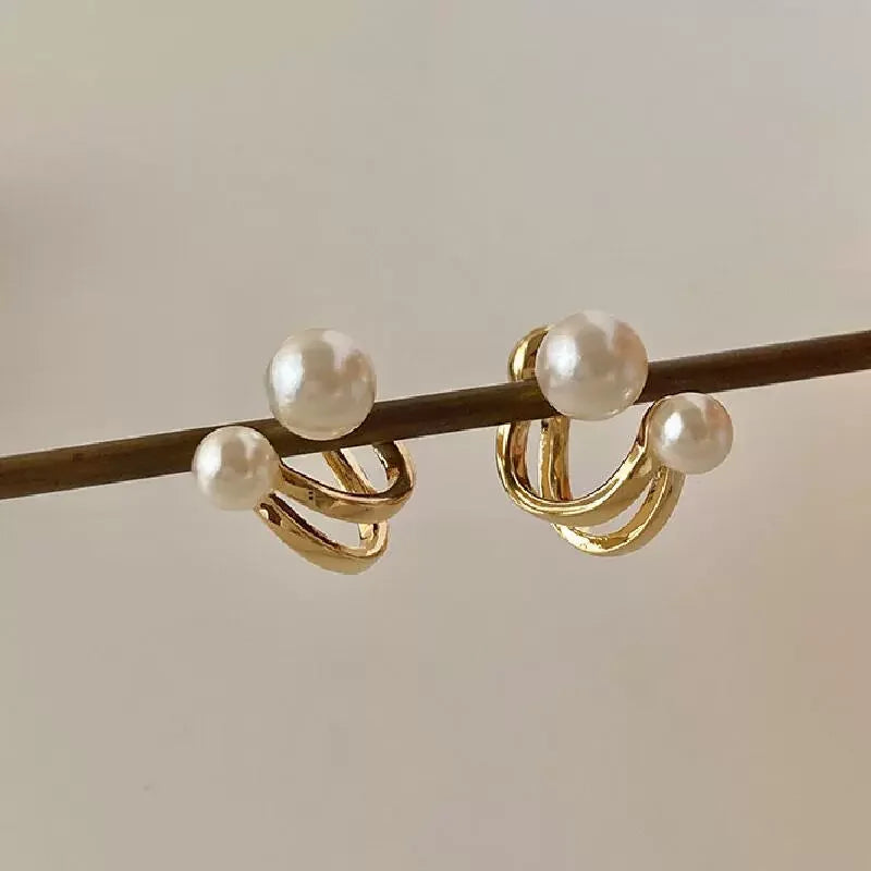 Korean Irregular Pearl Stud Earrings Gold Metal Trendy Unique Design