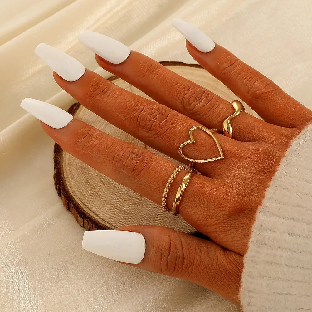 Creative Geometric Leaf Wave Ring Set 11pcs Fashion Knuckle Jewelry