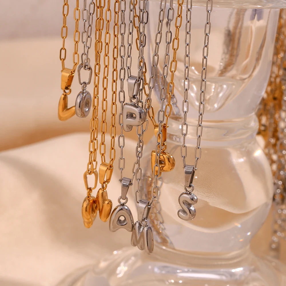 Elegant A-Z Bubble Letter Necklace Gold Plated Stainless Steel