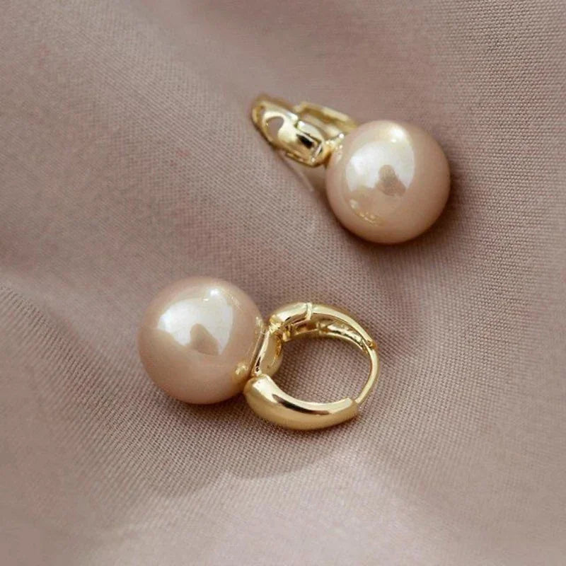French Gold Bean Pearl Earrings Elegant Korean Style Women Jewelry