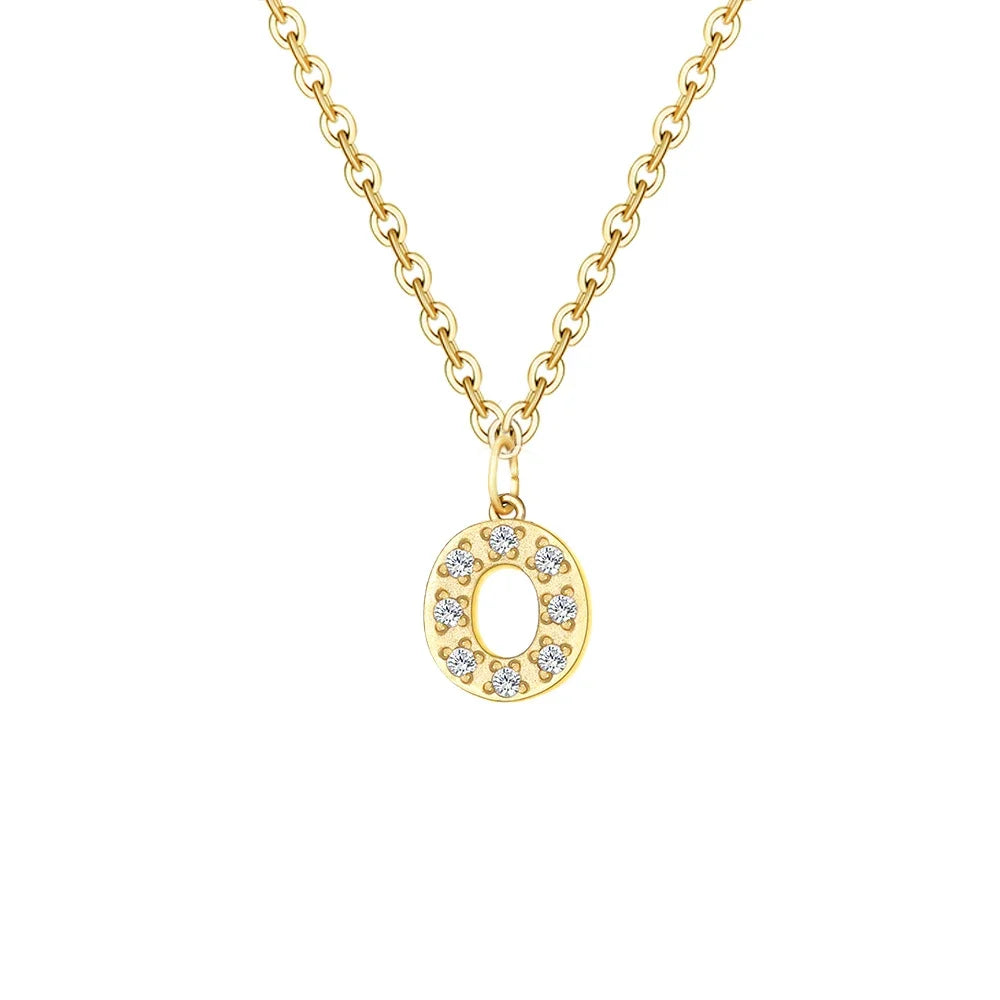 Gold Zircon Initial Necklace A-Z Stainless Steel Letter Pendant Women