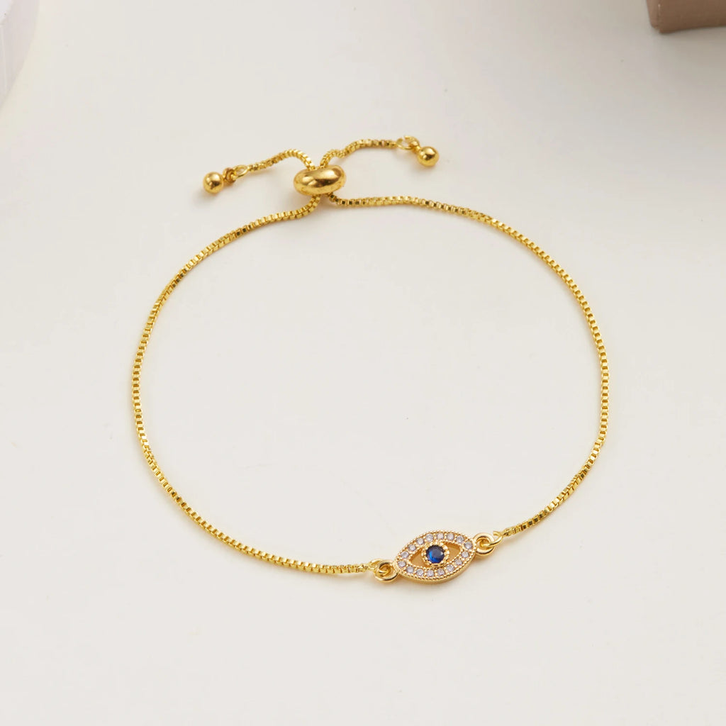 Gold Zircon Blue Evil Eye Bracelet Adjustable Lucky Women Jewelry