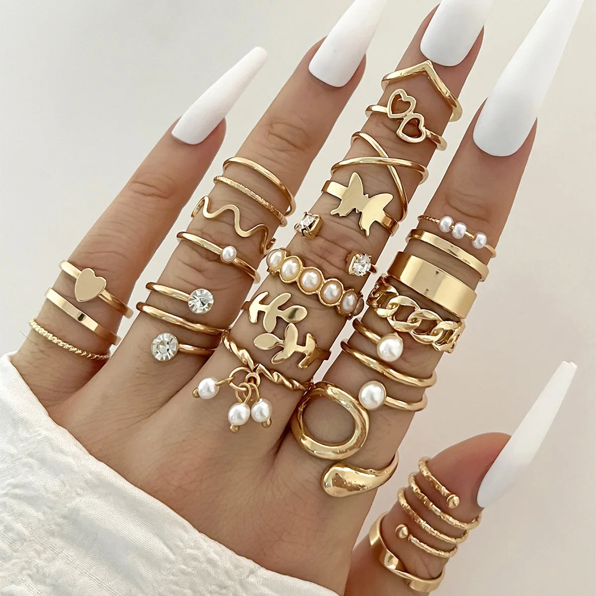 Trendy 21Pcs Gold Ring Set Vintage Geometric Hollow Design Women