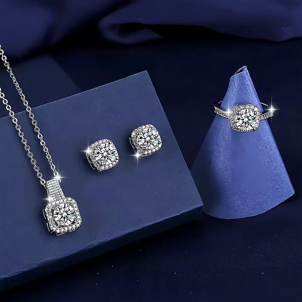 Shiny Geometric Zircon 3pcs Set Luxury Fashion Jewelry Women