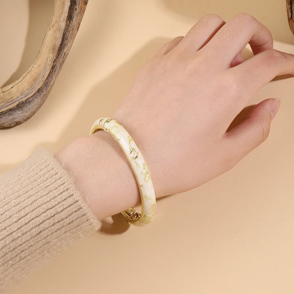 2PCS Flower Bracelet Set Cloisonne Bohemian Women Bangles