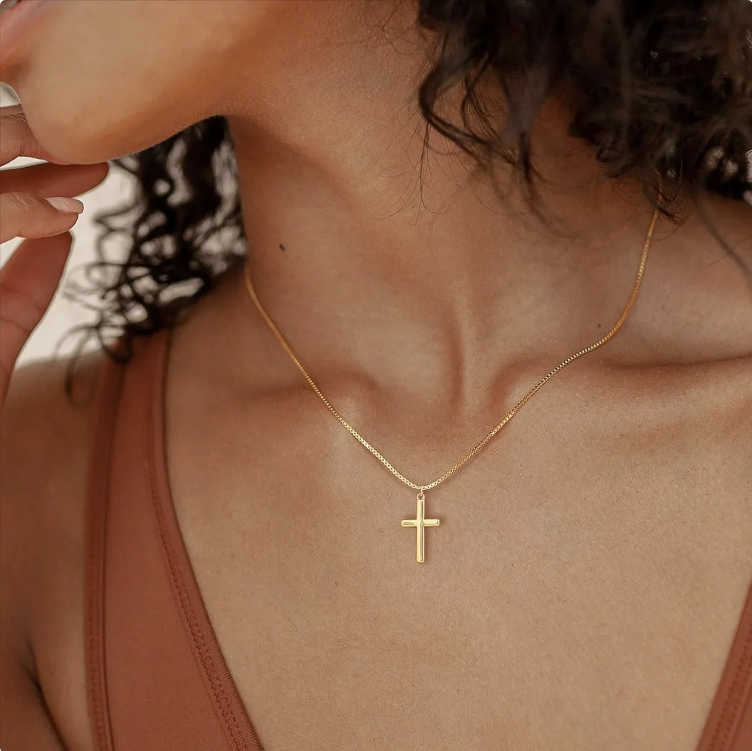 14K Gold Plated Small Cross Necklace Elegant Pendant for Women
