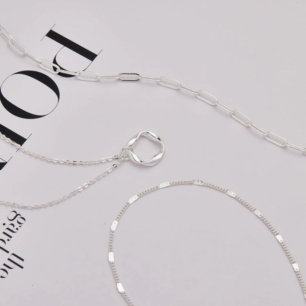 Elegant Layered Necklace Set Gold Silver Circle Pendant Women
