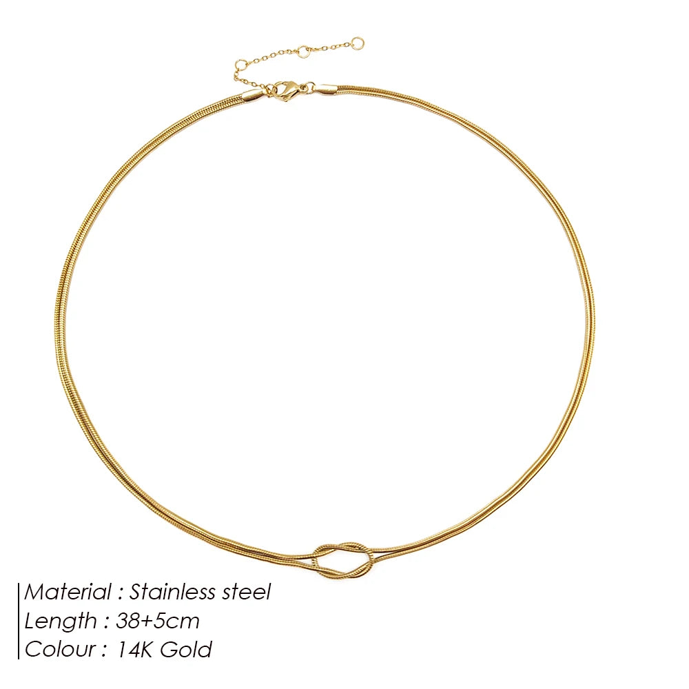 Minimalist Snake Chain Necklace Knotted Gold Women Jewelry