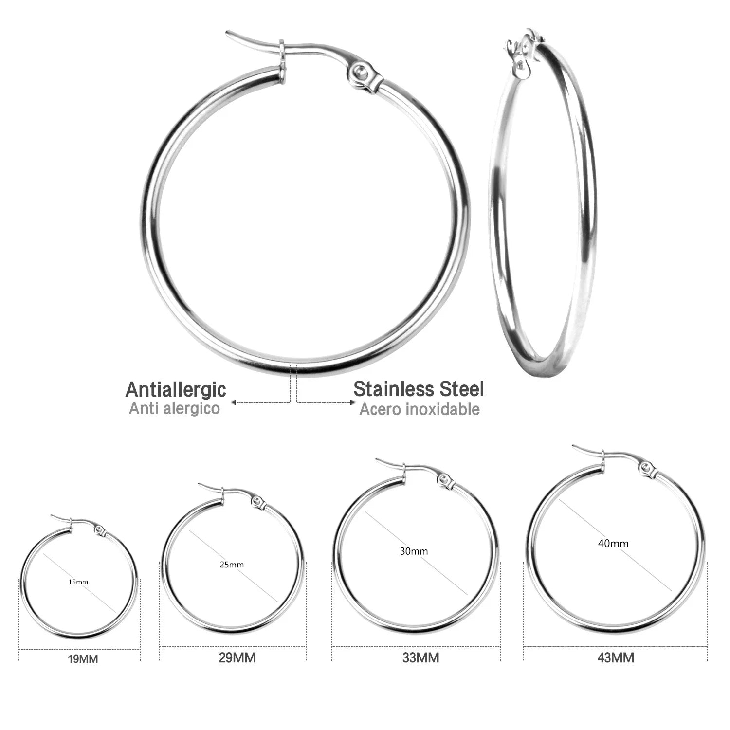 Gold Stainless Steel Hoop Earrings Big Small Circle Unisex Jewelry