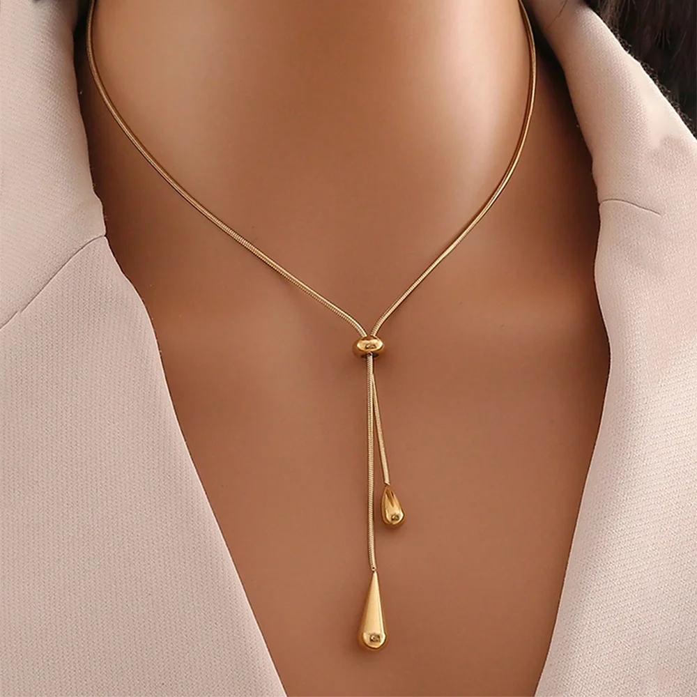 Elegant Water Drop Necklace Adjustable Tassel Chain Women