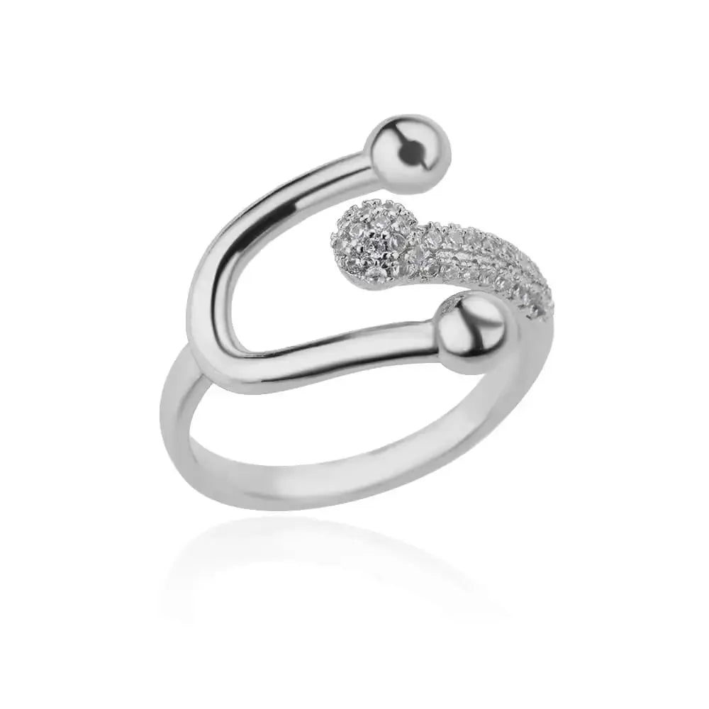 Gold Zircon Double Cross Ring Stainless Steel Luxury Couple Jewelry
