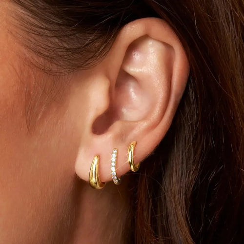3 Pairs Zircon Hoop Earrings Gold Stainless Steel Trendy Women