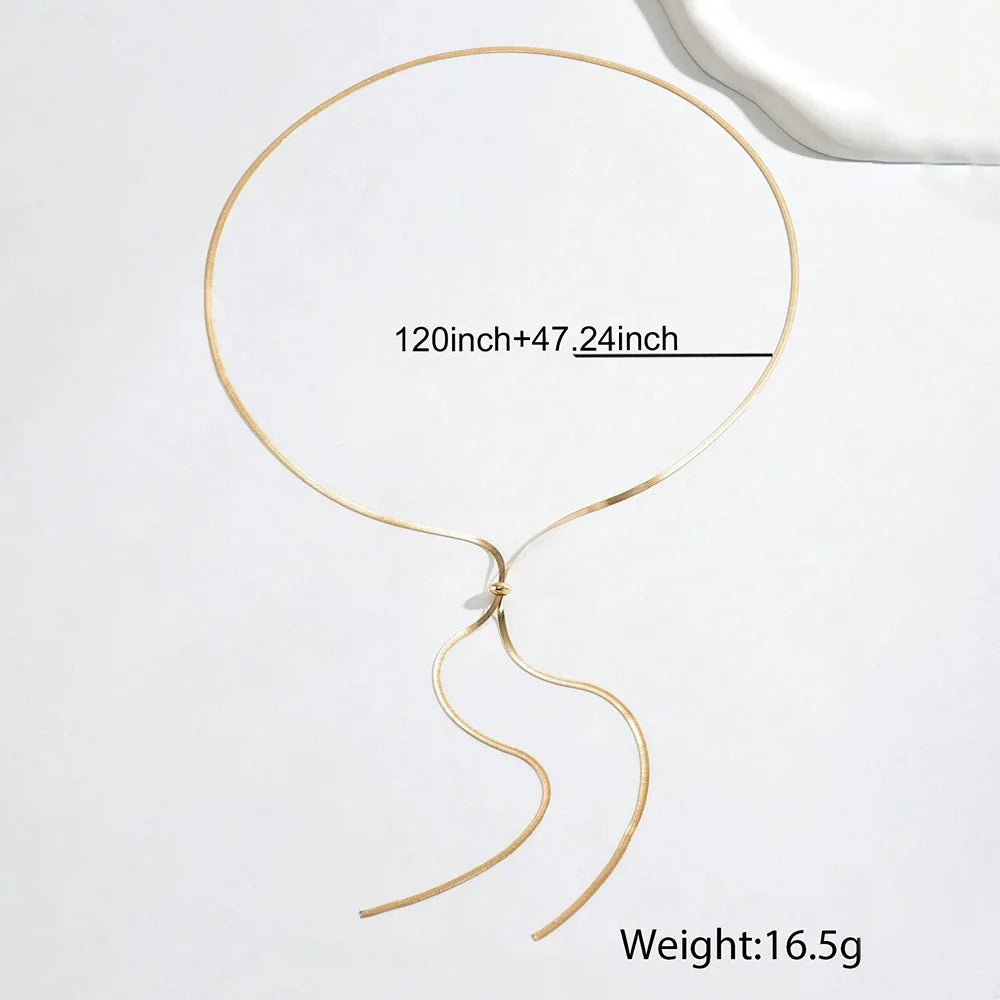 Trendy Flat Snake Chain Necklace Gold Y Shape Women Jewelry