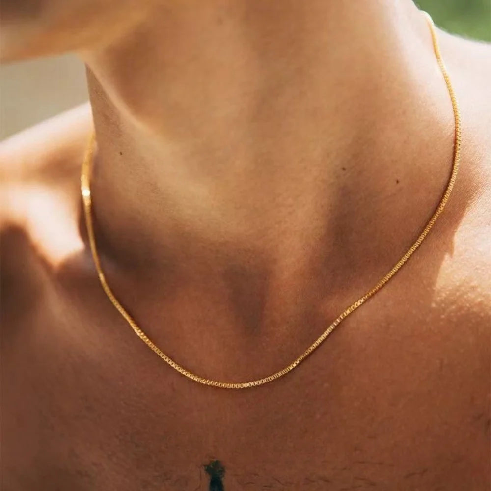 Stylish 1.2mm Box Chain Necklace Gold Titanium Steel Jewelry