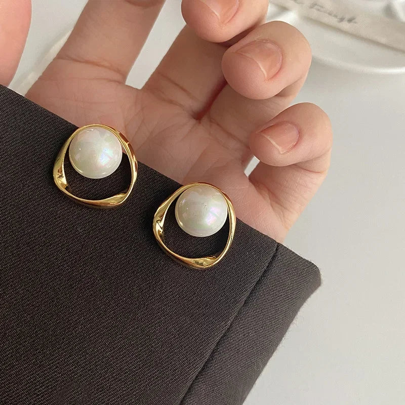 Irregular Pearl Stud Earrings Gold Korean Style Delicate Women