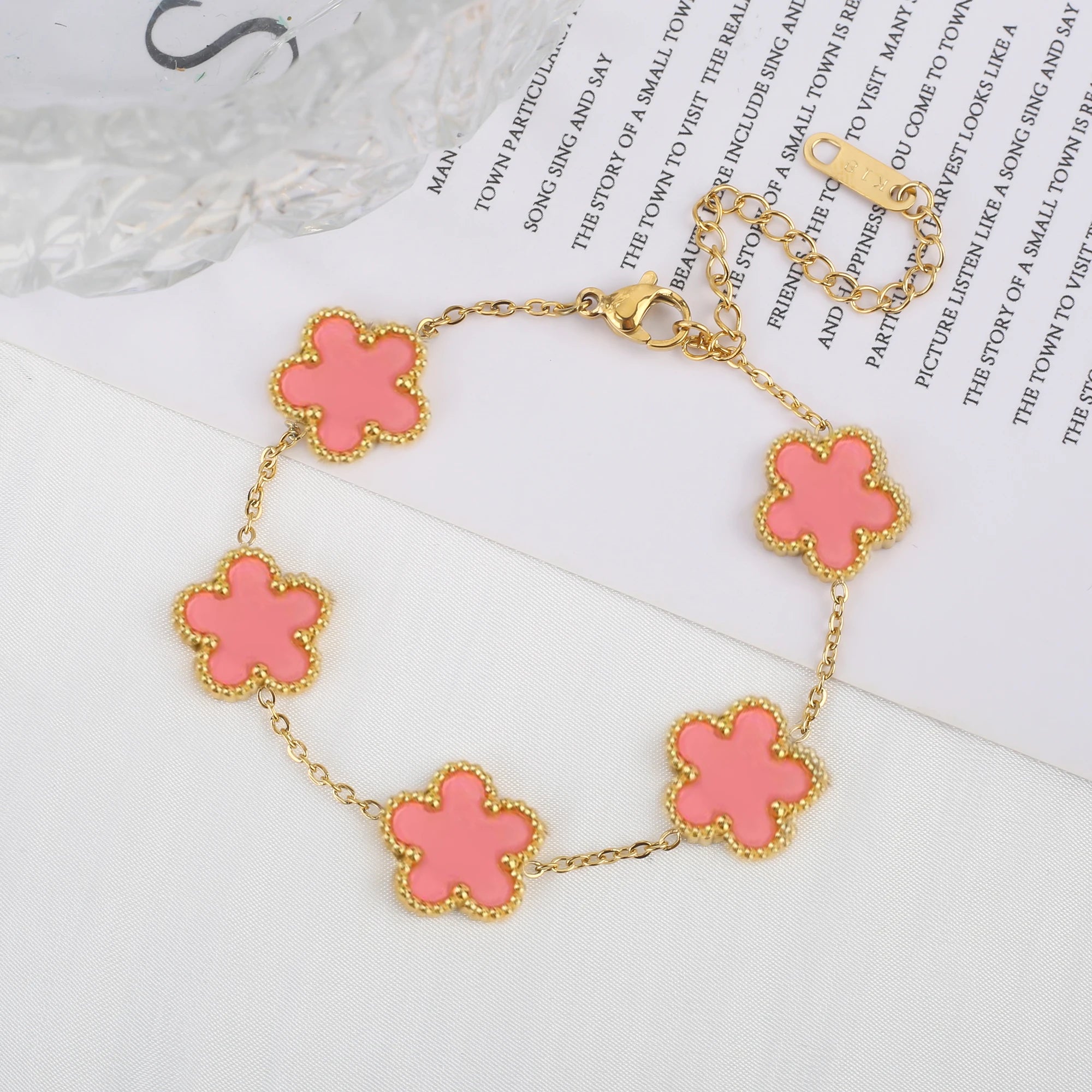 Five Leaf Clover Shell Bracelet Stainless Steel Colorful Women Jewelry